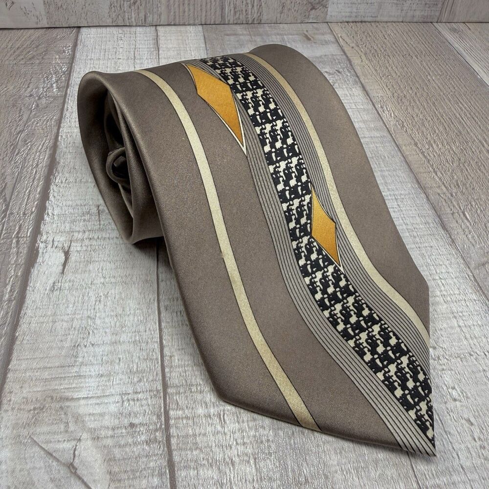 Umo Lorenzo Zipper Necktie Geometric Men's Pretied 100% Silk Brown Italy